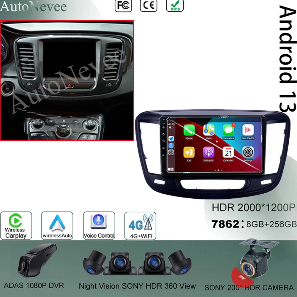 

Head Unit Stereo Android 13 For Chrysler 200 200C 200S 2015 - 2019 Auto Radio Navigation GPS Screen DVD Multimedia Car Player