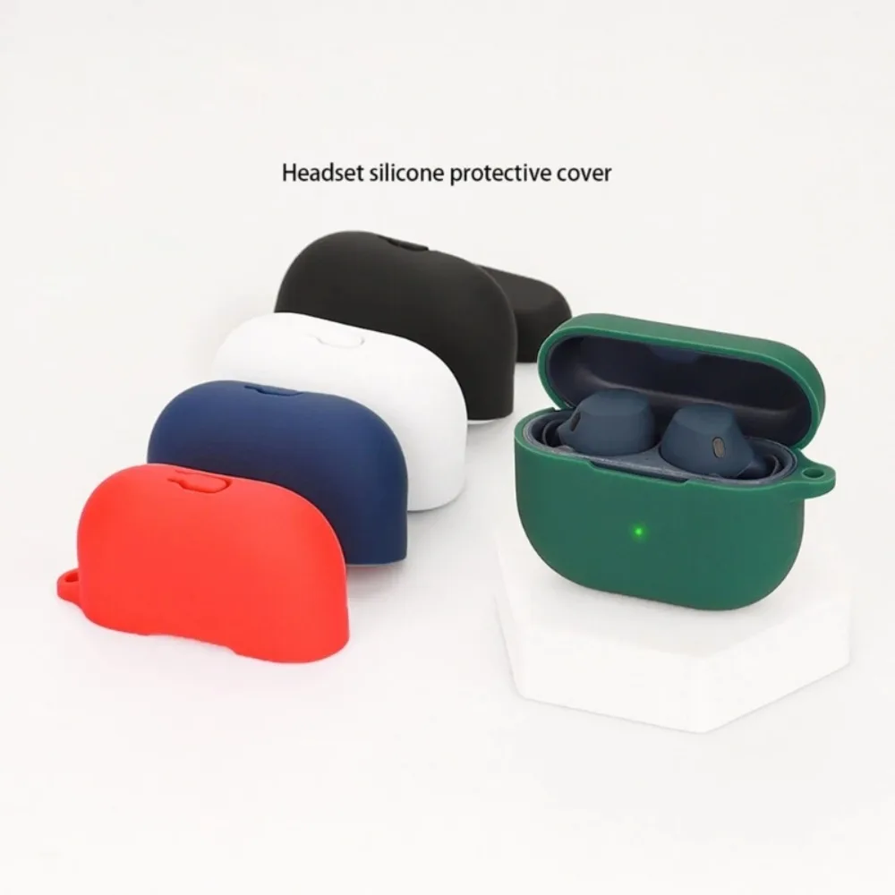Shockproof Silicone Earphone Case with Hook - Solid Color, Anti-Scratch Protective Shell