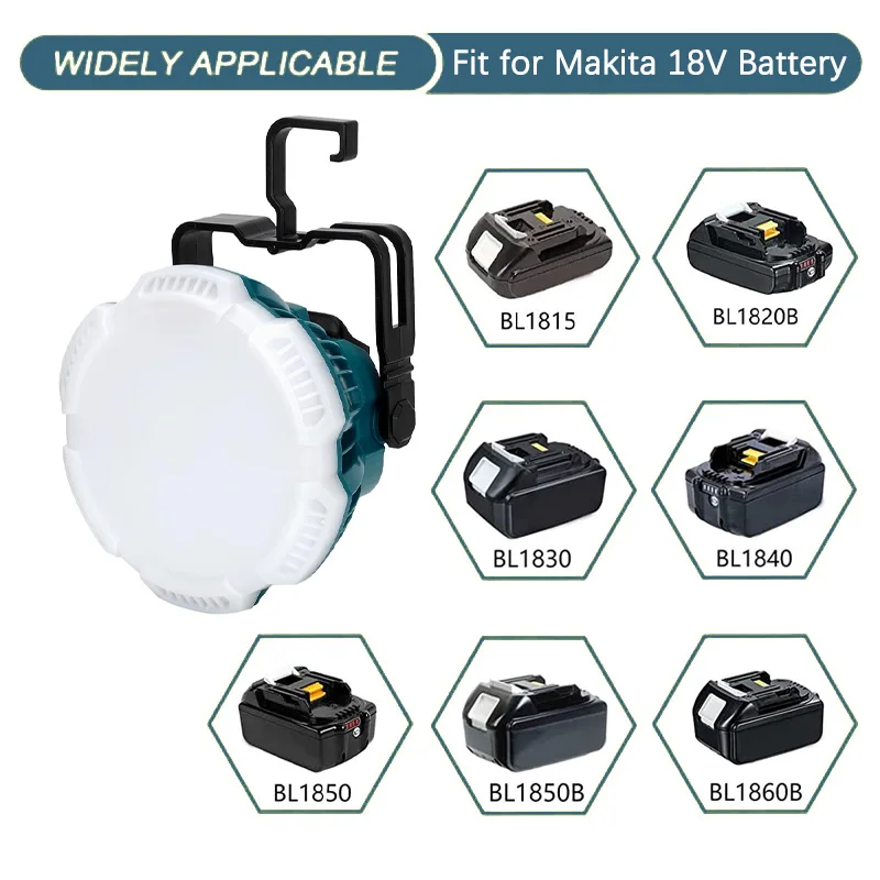 24W 2400LM Portable LED Work Light with Hook For Makita/Bosch/Dewalt/Milwaukee/B