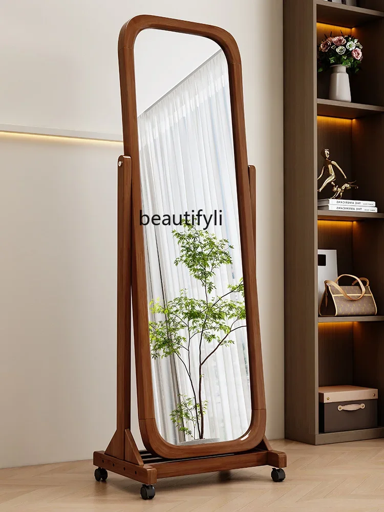 

Dressing Full Body Floor Mirror Living Room Home Rotating Mobile Bedroom Vertical Large Mirror All Solid Wood Full-Length Mirror