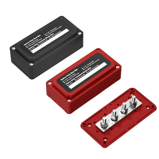 100A Bus Bar Power Distribution Block Heavy Duty Module with Cover 12V-48V  DC 12 Way Busbar for Truck RV Automotive Vehicles Car Red