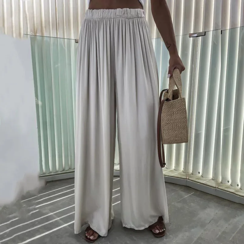 AEL Summer solid color slim fit high waist hollow out straight leg wide leg pants for women