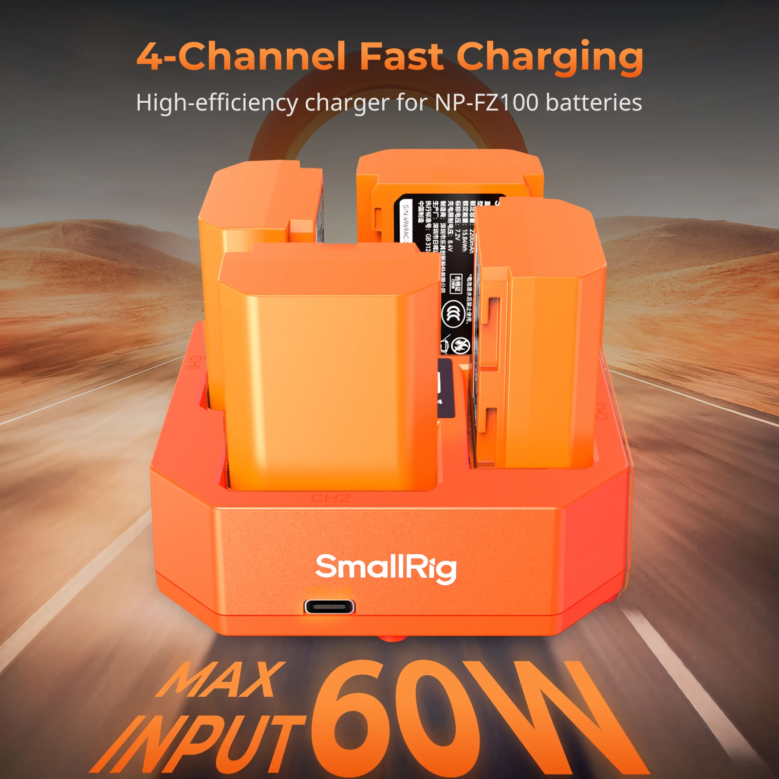 SmallRig 4-Channel Camera Battery Charger 60W Fast Charging LED Display 4-Channel For Sony NP-FZ100 Battery 4839 For NP-FZ100 battery charger,fast charger