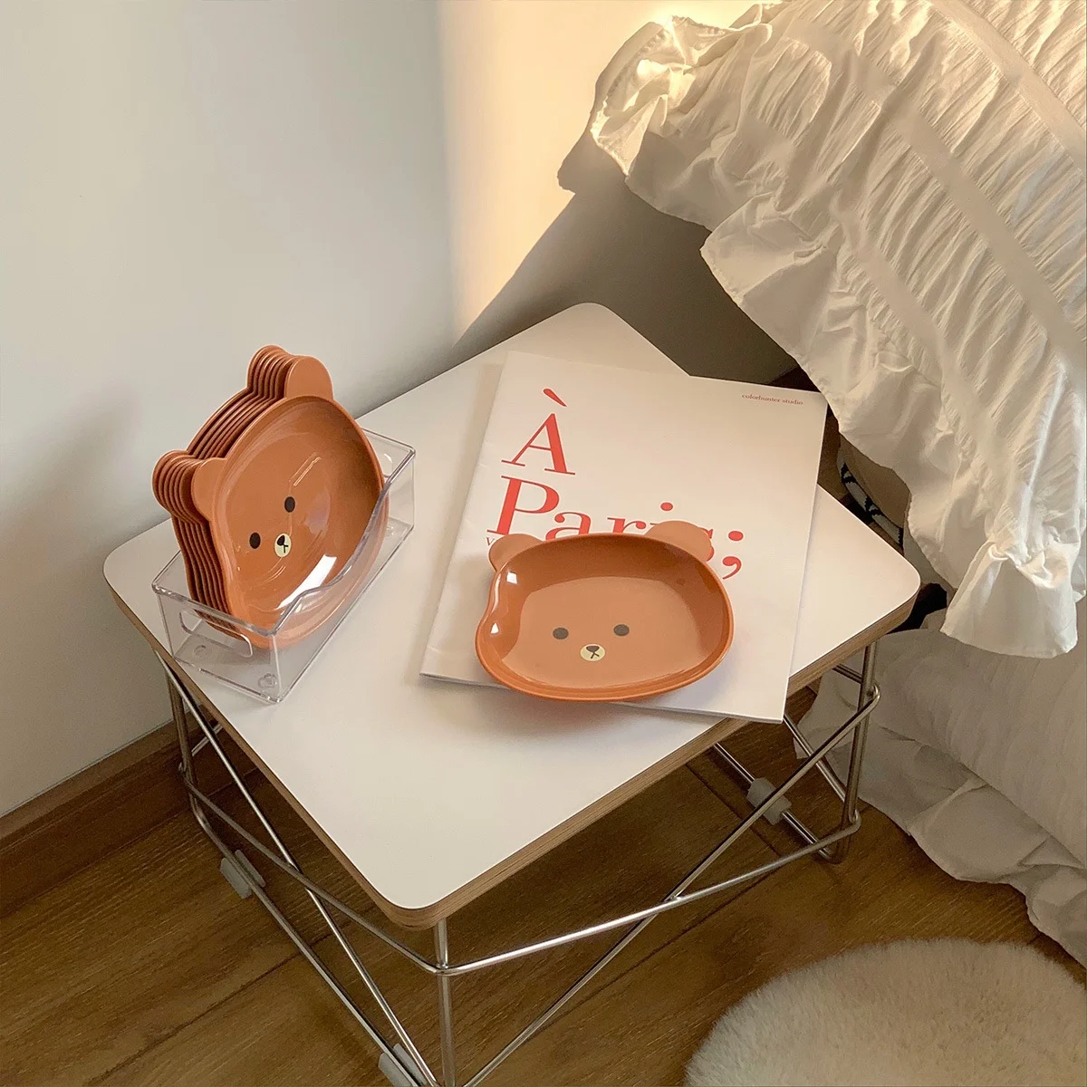 kitchen accessories Cute Bear Bowl Plate Set Tableware Kawaii Reusable Plastic Breakfast Salad Yogurt Bowl Snack Dish for Kitche