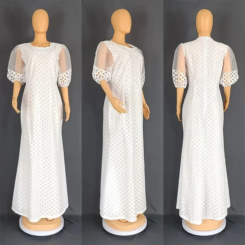 

2023 African Party Wedding Dresses For Women New Dashiki Ankara Evening Gown White Pink Elegant Long Outfit Robe Africa Clothes