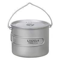 Lixada 750ml/900ml/1100ml Ultralight Titanium Pot Water Mug Cup with Lid and Foldable Handle Outdoor Camping Cooking Picnic 2