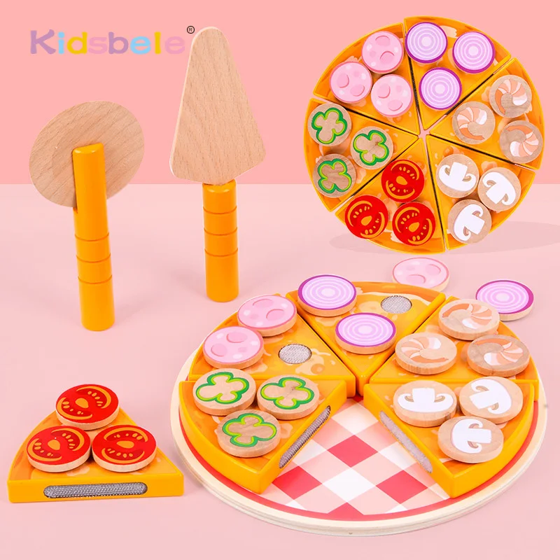

Pizza Cutting Toy Simulation Wooden Pizza Toy Kitchen Vegetables Role Play