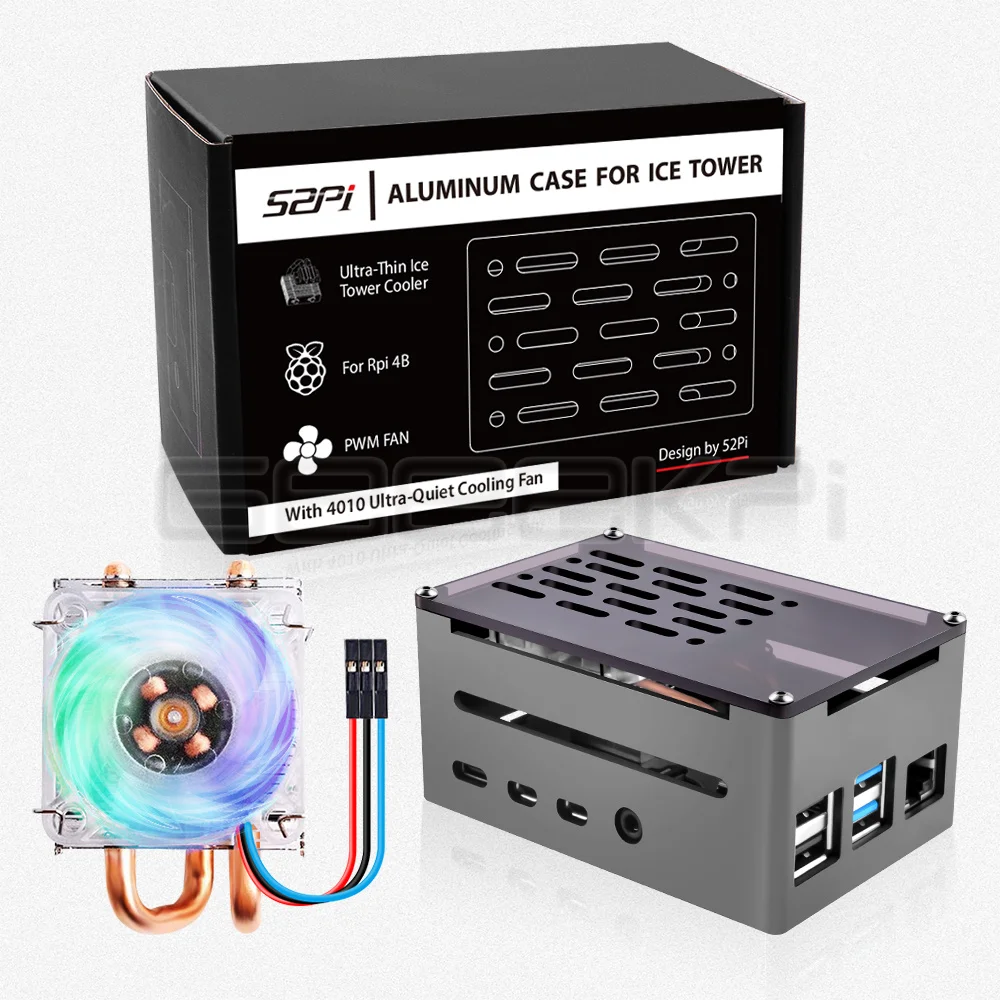 Geeekpi Case de Tijolo de Alumínio Escudo Preto com Mini Baixo-perfil Torre Ventilador de Refrigeração para Raspberry pi Modelo b - Imagem 3