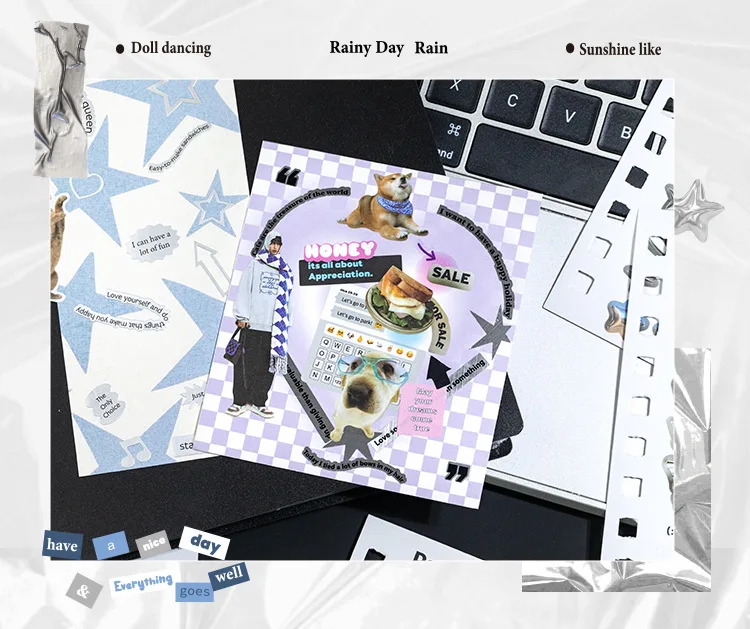 60sheets Korean Ins Time Fragments Series Coil Die Cutting Sticker Book DIY Scrapbook Collage Junk Journal Background Decoration