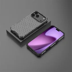 Luxury Honeycomb Clear Matte Ultraslim Drop - Proof Phone Case - iPhone 15 Plus (Black)