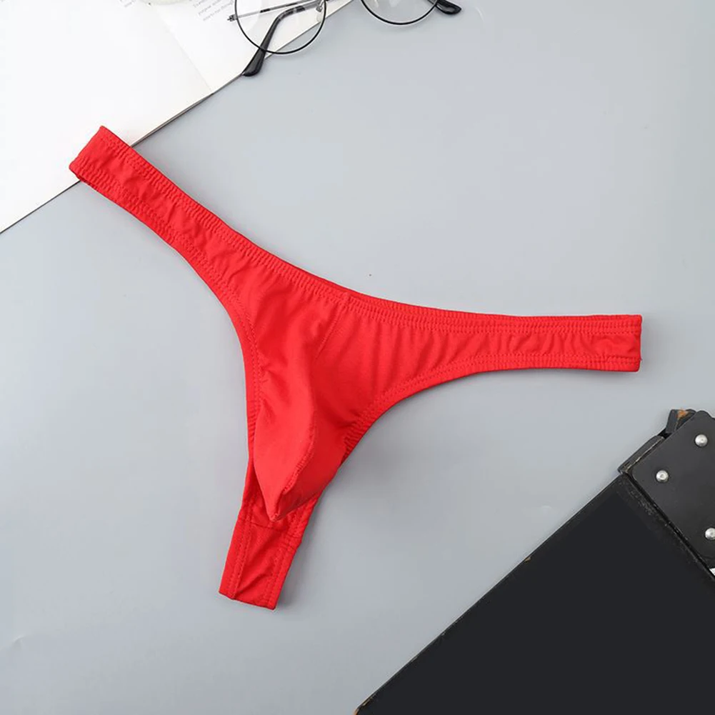 

1pc Men's Cotton Bulge Pouch Briefs Sexy T-Back Thongs G-Strings Lingerie Solid Color Elastic Waist Panties Male Underwear