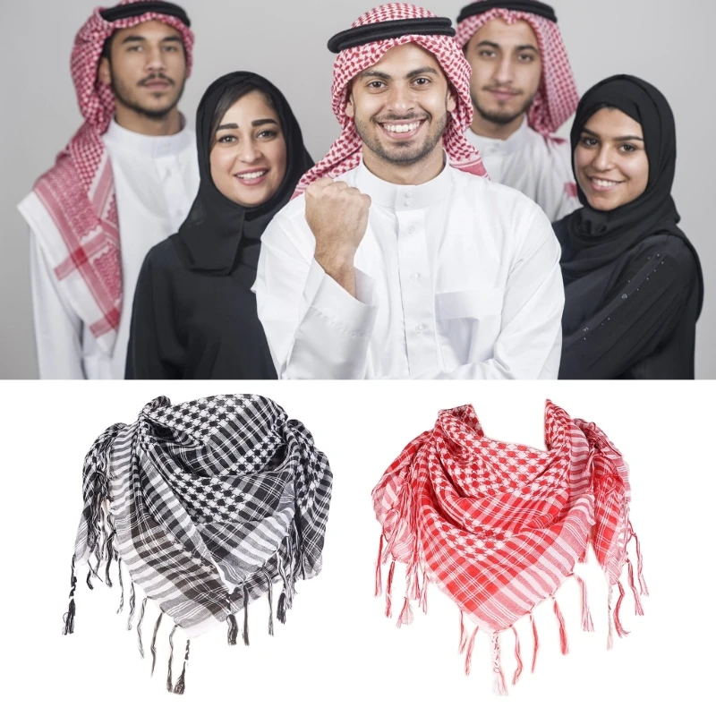 Ethnic Keffiyeh Head Scarf Fringed Arafat Hijab Shemagh Scarf Arabian Face Cover Dustproof Headwrap