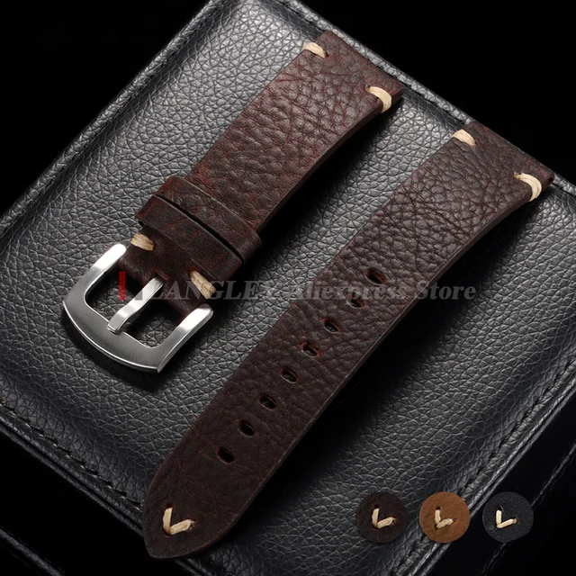 Bracelet de montre en cuir véritable fait à la main, vieux marron noir 18mm 20mm 22mm, Bracelet Vintage souple pour hommes, première couche en peau de vache, SmartWatchband 1