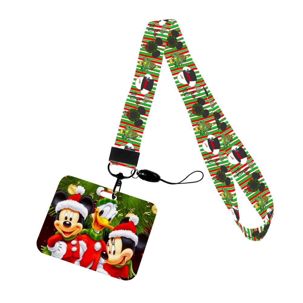 Christmas Disney Mickey Mouse Green Series Cute Cartoon Badge Holder ID Card Bus Card Holder Lanyard for Accessories Xmas Gifts