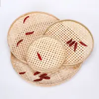 18/22/26/30/cm Hand Woven Bamboo Sieve Prforated Fried Food Fruit Dim Sum Dish Handicraft  Storage Basket 1