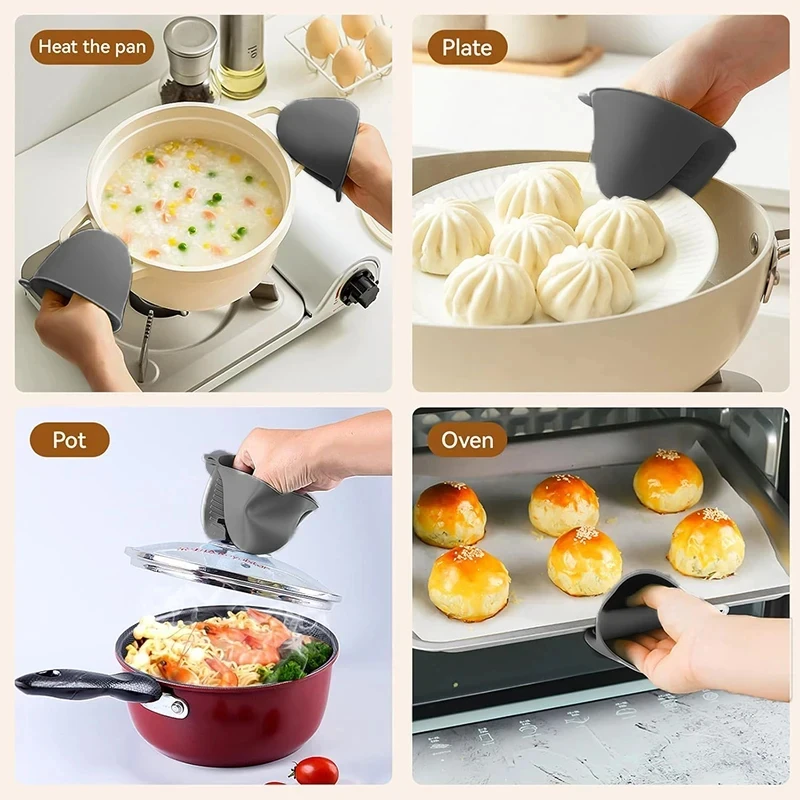 2pcs Mini Oven Gloves Silicone Heat Resistant Cooking Gloves Insulated Non-slip Gloves Clip Pot Rack Cooking Oven Gloves