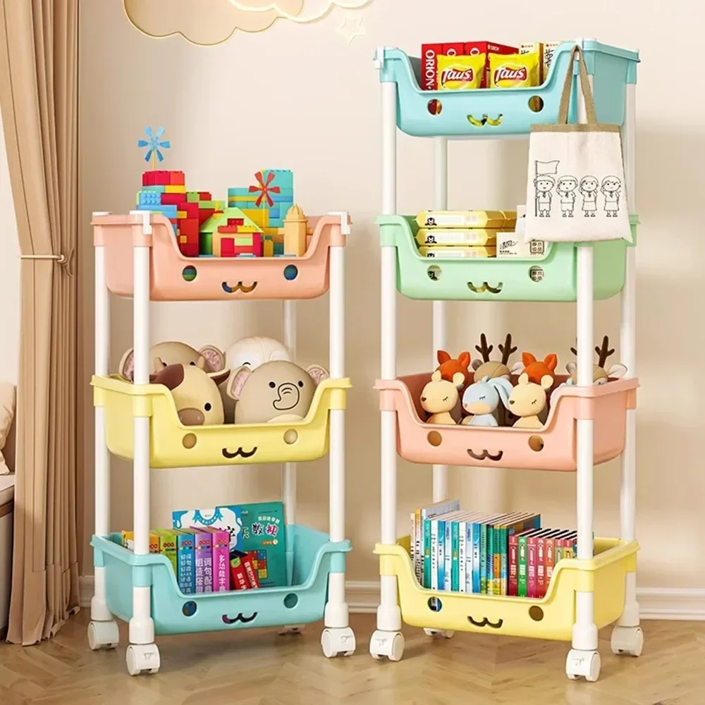 Toy Storage Trolley Children's Toy Storage Racks and Shelving Rotating Bookshelf Multifunctional Household Mobile Trolleyarrange