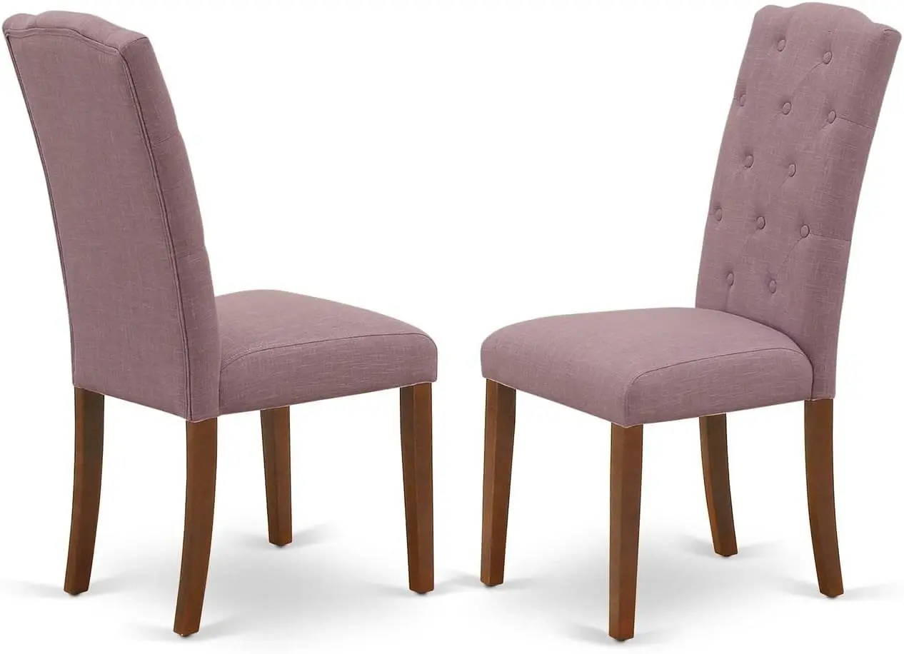 5 Piece Modern Dining Table Set Includes a Square Wooden Table and 4 Dahlia Linen Fabric Upholstered Parson Chairs