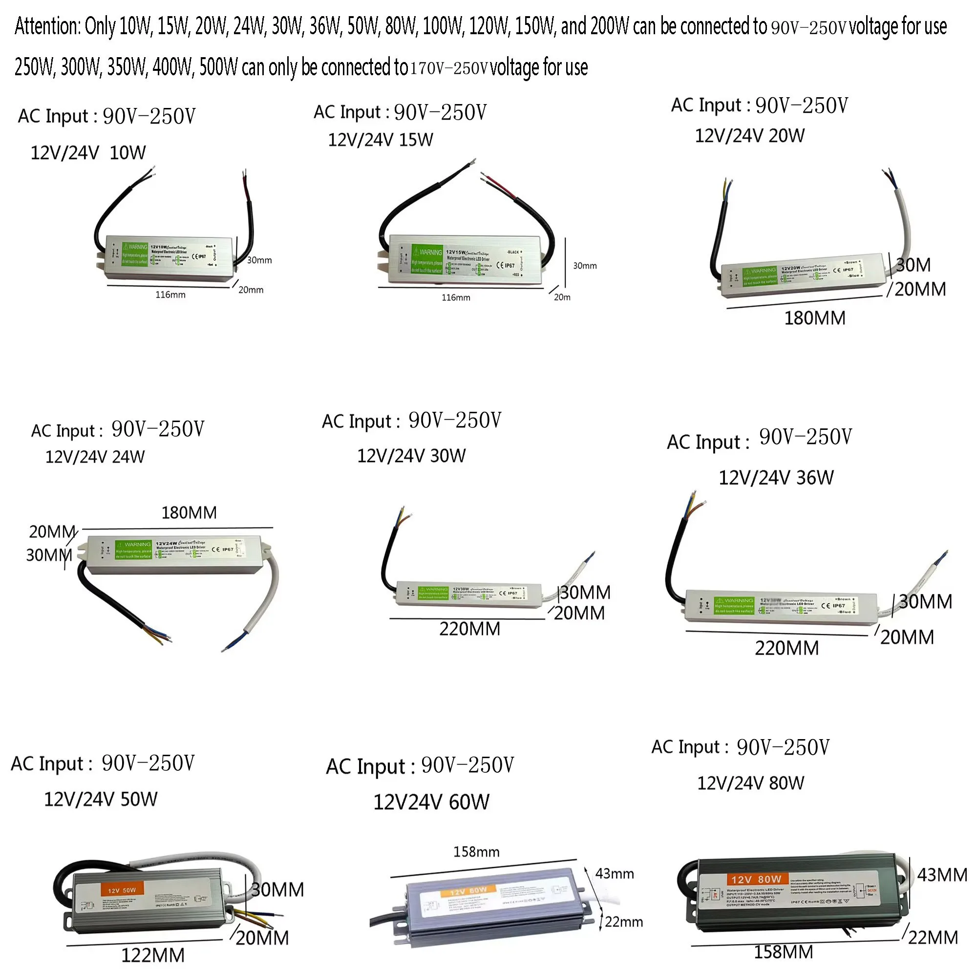 รูปสินค้า หม้อแปลงไฟฟ้ากันน้ำกลางแจ้ง LED ทนทาน IP67/IP68