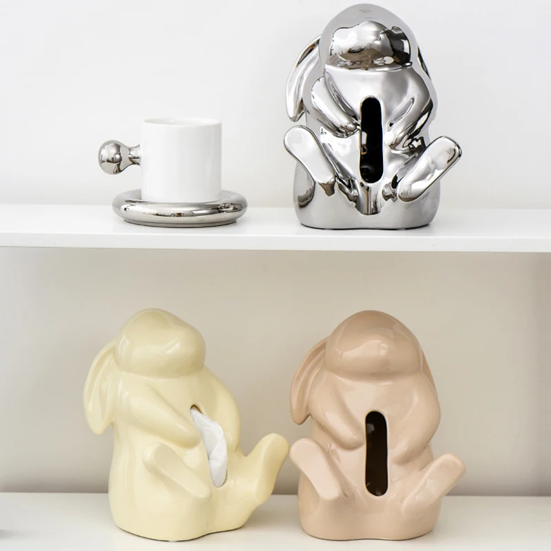 

Коробка с кроликом и салфетками, керамический бумажный ящик, креативный милый Контейнер для хранения салфеток с кроликом, украшения, аксессуары для украшения дома