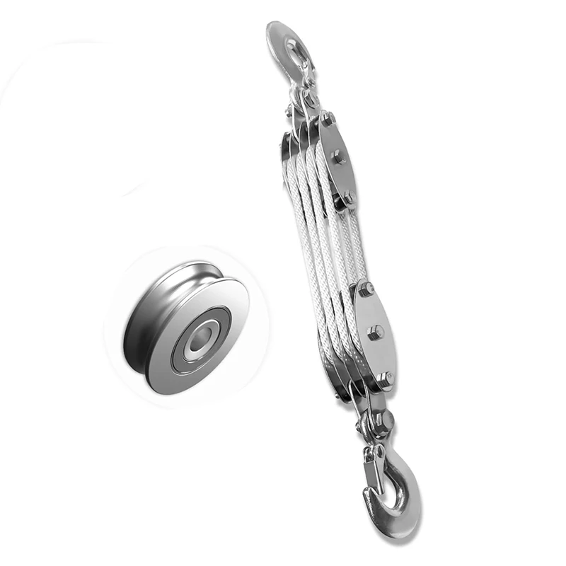 Top Deals Block And Tackle Pulley System, 4-Wheel Rope Pulley Hoist, 2200LB Work Load With 65Ft Of 1/4 Inch Rope, Compact Rope