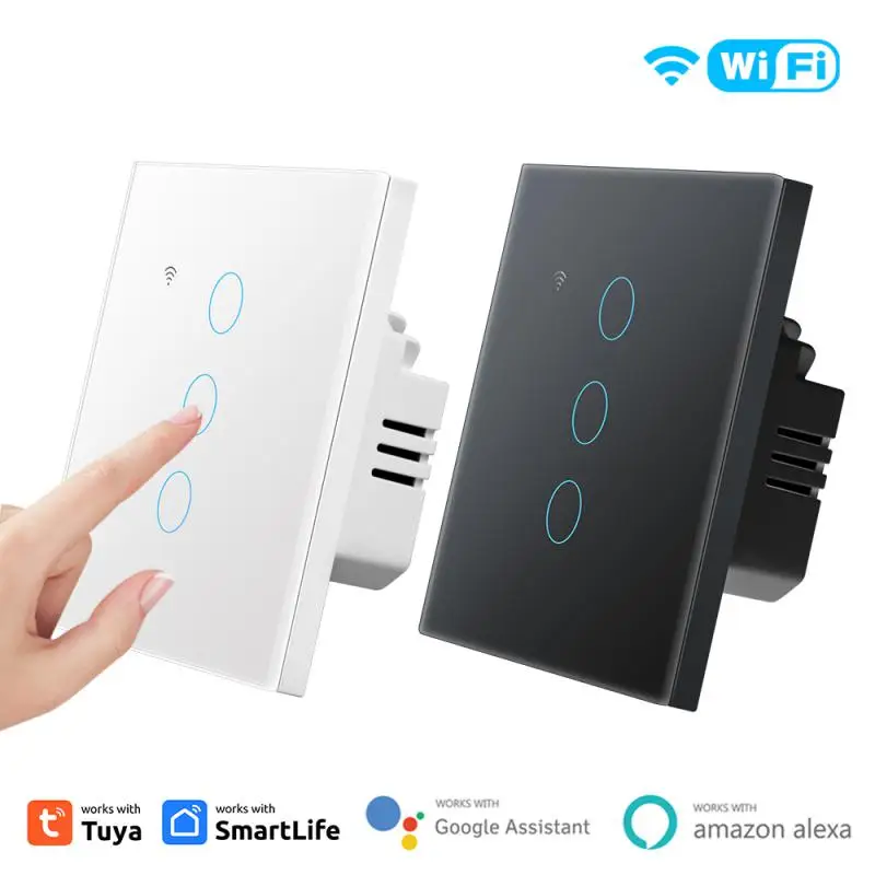 

Умный настенный выключатель Tuya, Wi-Fi, сенсорный переключатель с нейтральным проводом, с голосовым управлением, 1, 2, 3, 4 клавиши