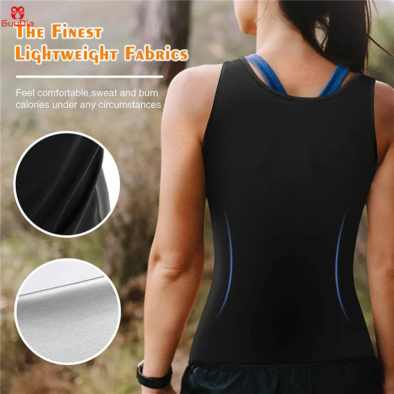 GUUDIA Hot Sweating Vest Women Workout Tank Top Silver Coated Sweating Tops Waist Trainer Body Shaper Shirts Weight Loss Corset