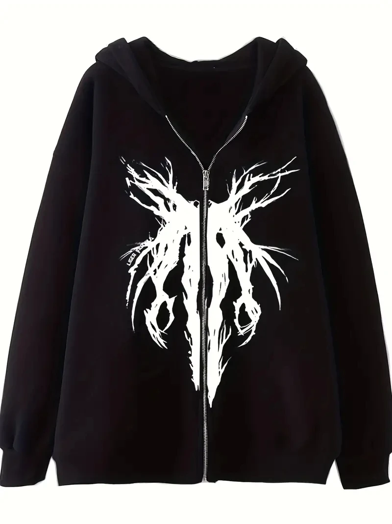 Gothic Graphic Print Zip Up Hoodies Casual Long Sleeve Loose Hoodies gothic-graphic-print-zip-up-hoodies-casual-long-sleeve-loose-hoodies