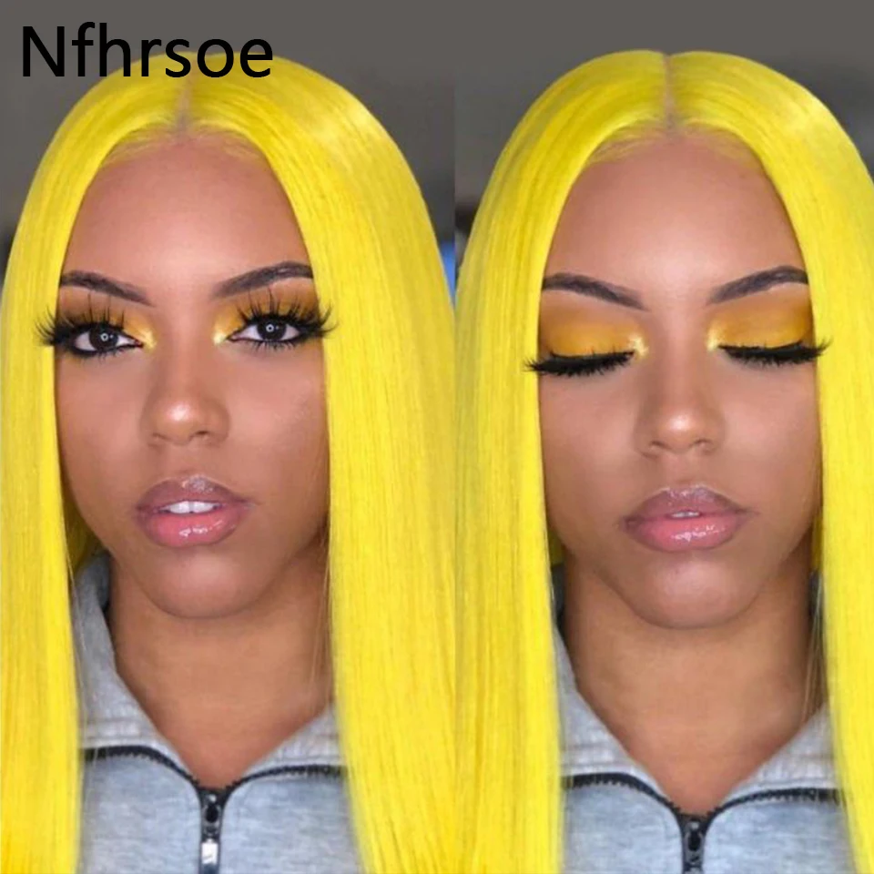 Yellow Colored Bob Wig 13x4 Lace Front Human Hair Wigs Short Straight Lace Front Wig Transparent Lace Wigs For Women Human Hair - Image 2