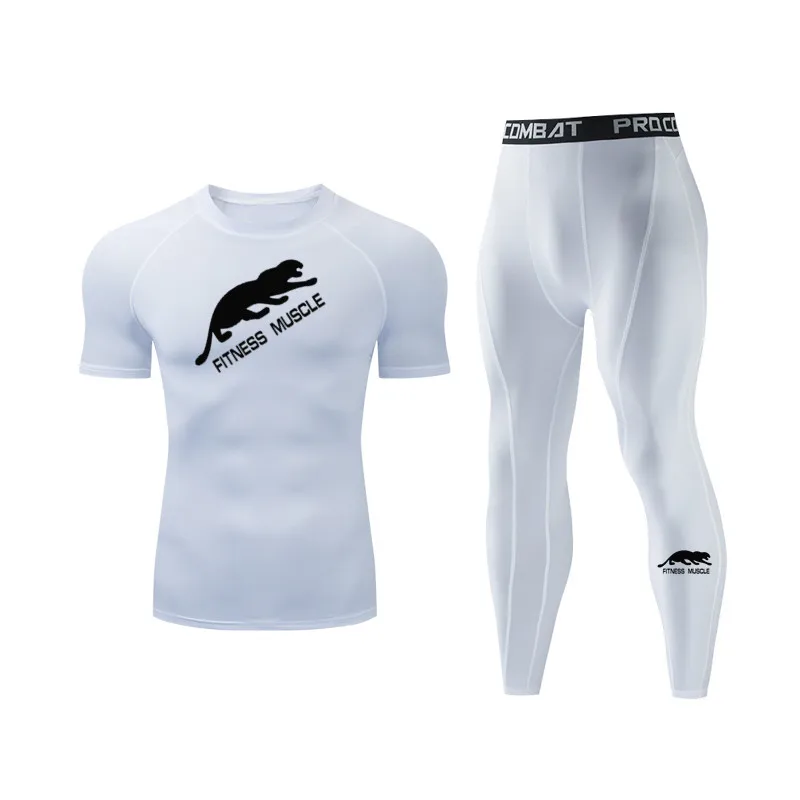 Fitness Muscle Mens Compression Shirt Pants Set Running Tights Workout Fitness Training Tuta Maniche Lunghe Camicie Tuta Sportiva