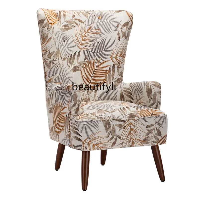 

American Wingback Chair High Backrest Living Room Bedroom Balcony Nordic Leisure Fabric Single Sofa