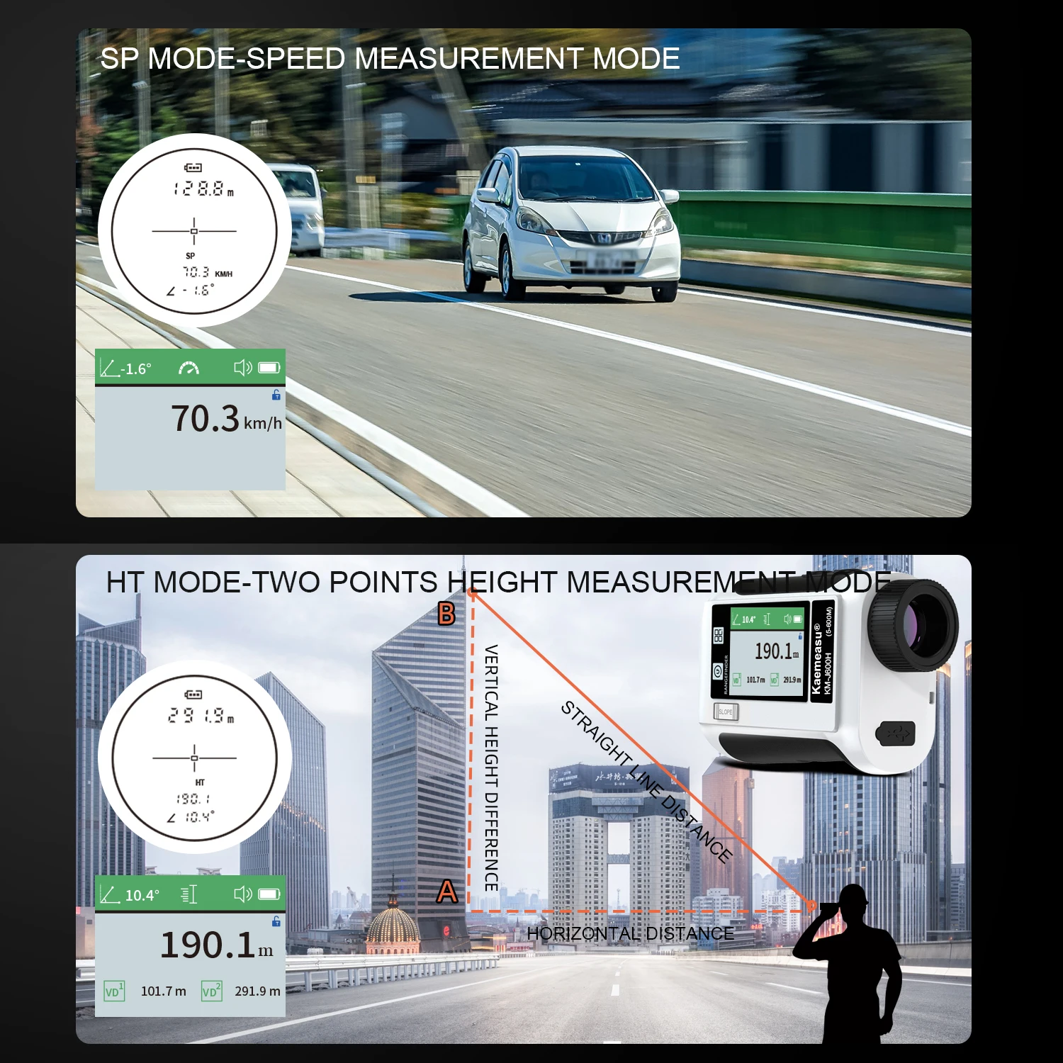 Laser Rangefinder Laser Distance Meter 600M /800M /1200M /1500M Golf Rangefinder Distance Meter LCD Touch Screen 6.5X Magnification USB Rechargeable Range Finder