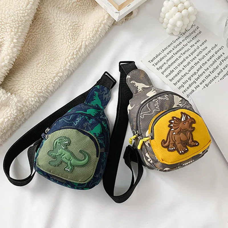 Kids Waist Bags Cartoon Dinosaur Print Outdoor Travel High Capacity Crossbody Zipper Bag Girl Boy Gift Children Chest Pouch Pack