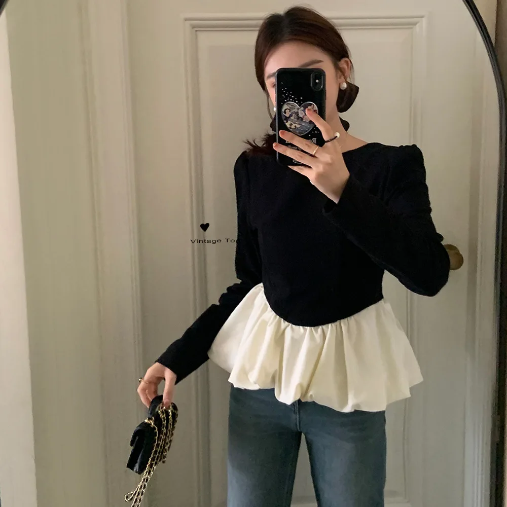 New Spring Summer Leisure Unique and Romantic Elegant and Elegant Style Spliced with Bubble Hem Open Back Shirt Women's Top