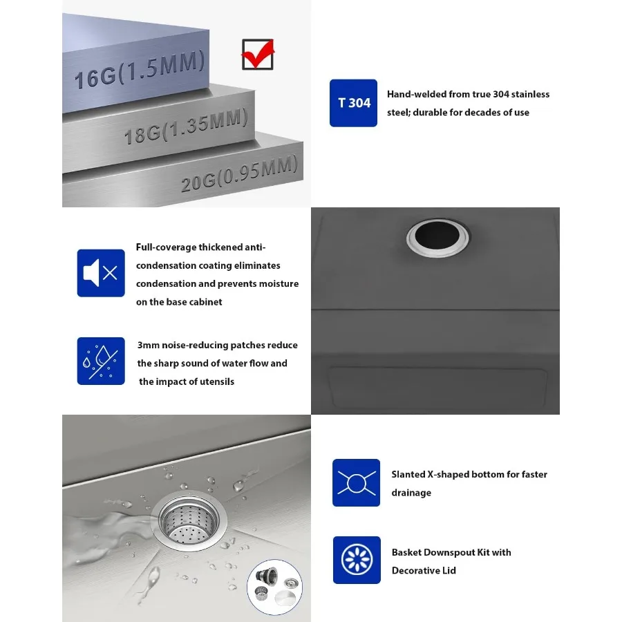 33 Inch Undermount Kitchen Sink Workstation 16 Gauge Stainless Steel Large Single Bowl Under Counter Kitchen Sinks Basin 4