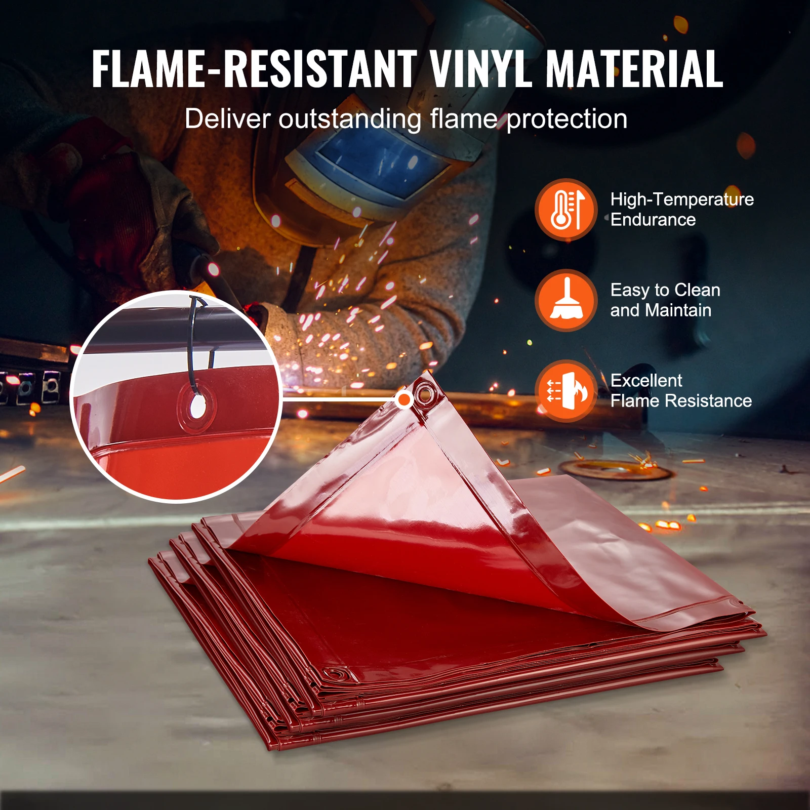 VEVOR Welding Screen with Frame 6' x 8' Flame-Resistant Vinyl 3 Panel Welding Curtain Screens 12 Swivel Wheels for Workshop