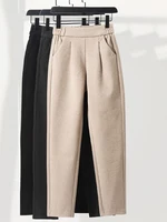 3 Colors Woolen Pants Women's Harem Pencil Pants 2024 Autumn Winter High Waist Elastic Korean Style Lady Suit Pants Trousers 1
