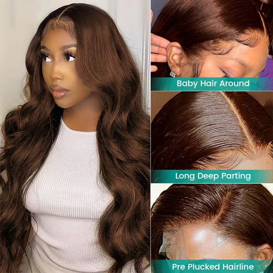 Chocolate Brown Body Wave Lace Front Wig HD Transparent Lace Frontal Wig Human Hair Pre Plucked Colored Human Hair Wigs On Sale 4