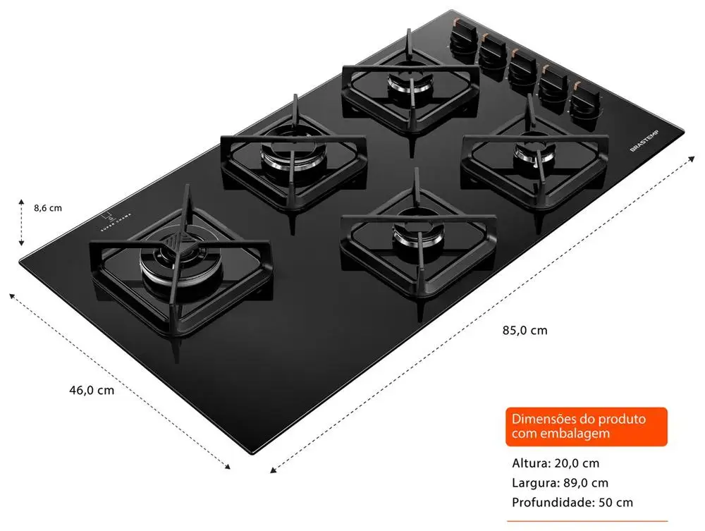 Cooktop 5 Bocas a Gás Brastemp GLP Preto Superautomático BDS85AE - Bivolt 5