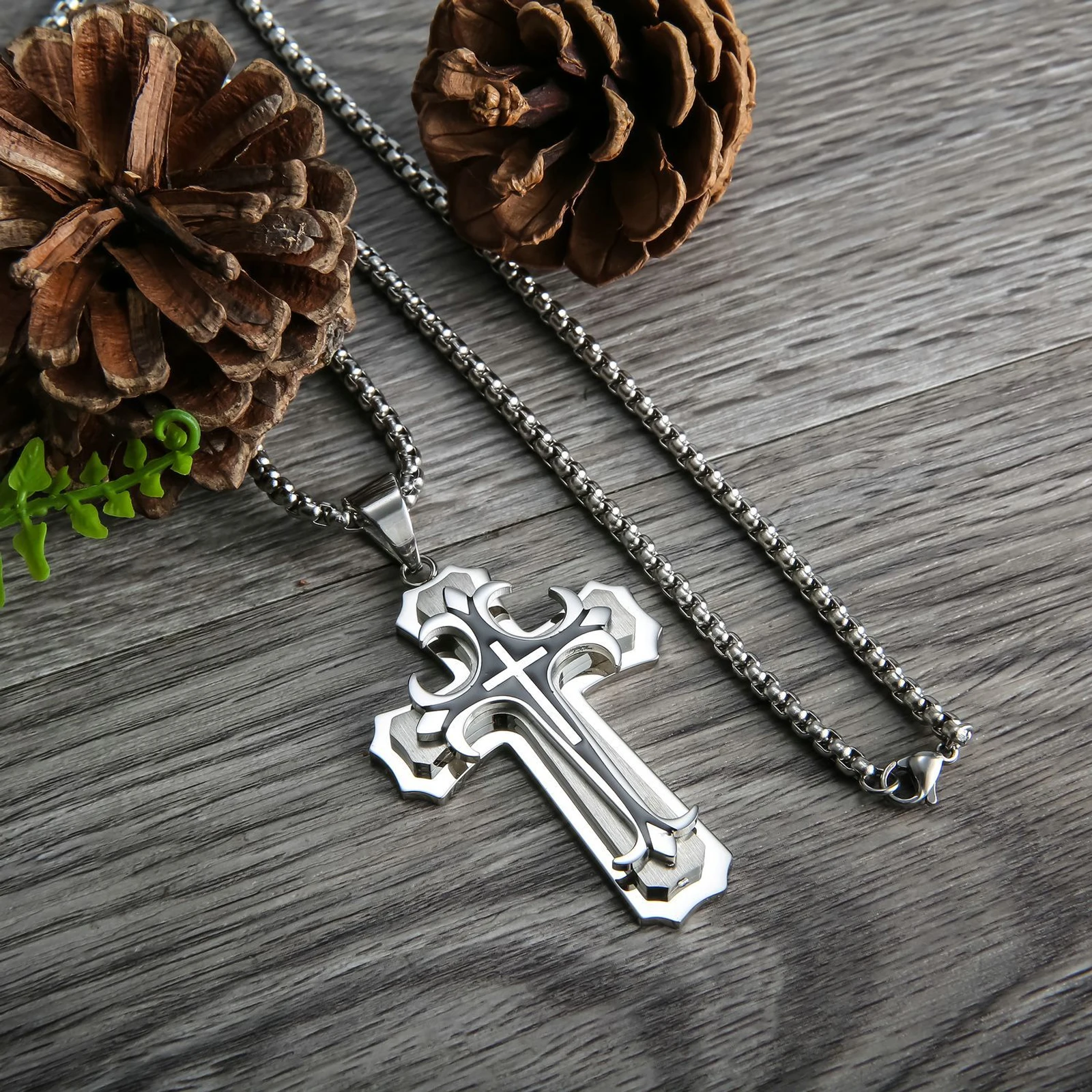 Men's vintage necklace, cross stainless steel jewelry, men's hip-hop rock jewelry
