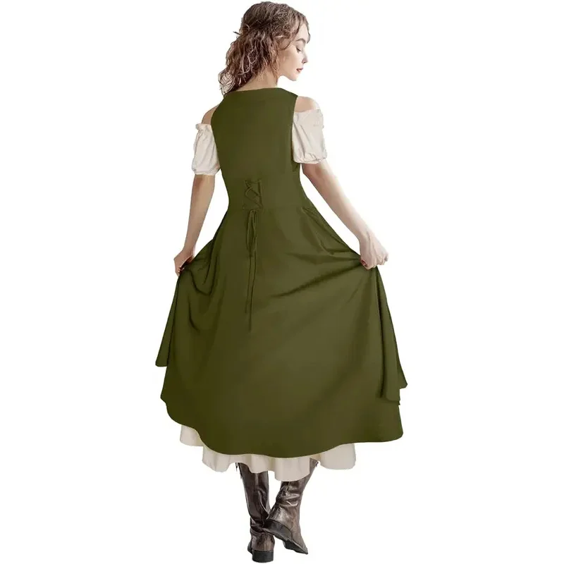 Costume da Donna Rinascimentale, Abito Medievale da Contadina, Vestito Sottoseno da Pirata/Fata con Tasche, Stile Vintage Vichingo Gotico NUOVO - immagine 3