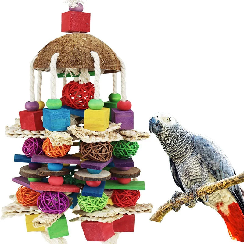 ⭐🏅jouet perroquet Grand jouet à mâcher perroquet, blocs en bois naturel -  monchienchat