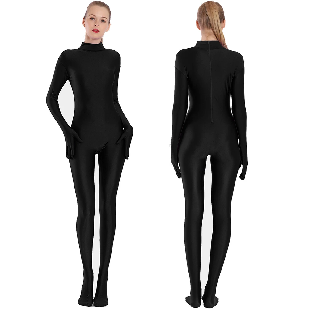 Aoylisey Adult Black Spandex Full Body Zentai Footed Jumpsuit Unisex  Bodysuit Women Handed Unitard Skin Tight Halloween Costume - Zentai -  AliExpress