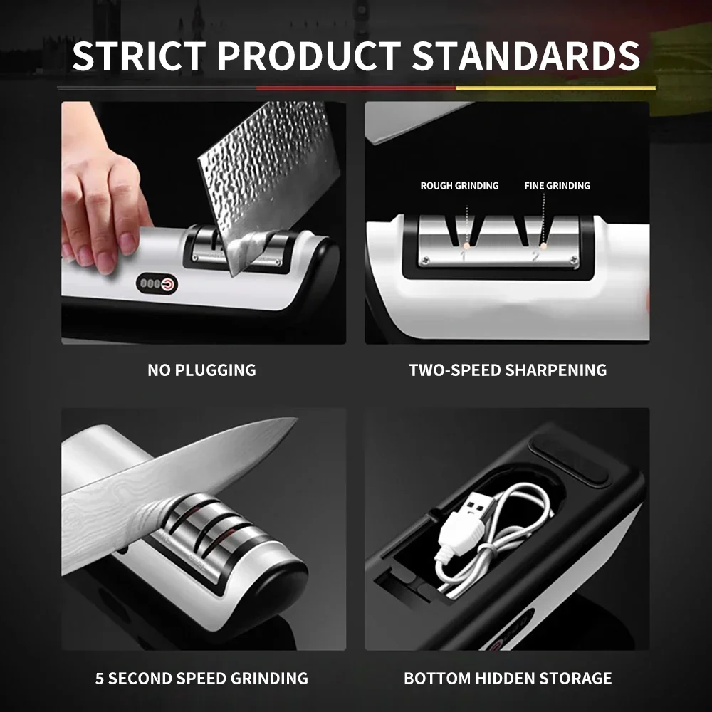 Electric Knife Sharpener Automatic Cut Sharpeners Household Wireless Electric Fast Sharpener Kitchen Tools Grinder