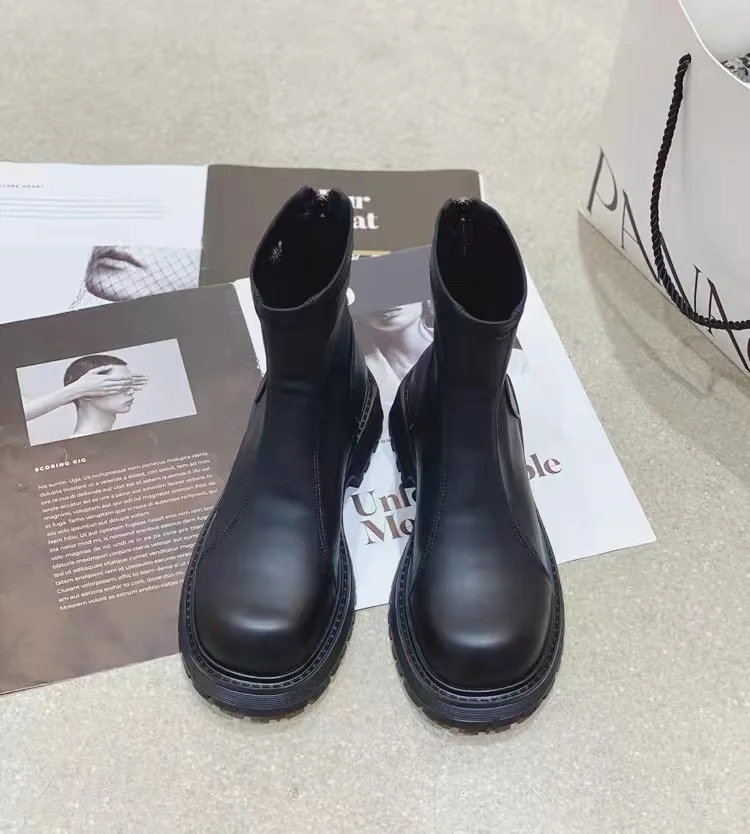 Women Ankle Boots Thick Heels Mature Fashion Concise Genuine Leather Shoes Woman Working Outdoor Casual New Luxury Brand Woman