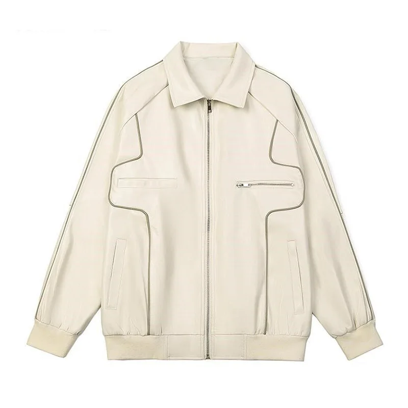 

Vintage Streetwear Motorcycle Jacket For Women Autumn Winter Loose PU Jackets Female Casual Turn Down Collar Basic Coat 2023