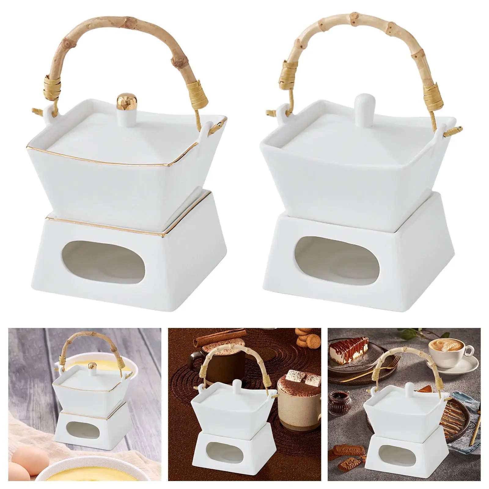 Fondue Pot Set for Chocolate And Cheese with Porcelain Melting Bowl