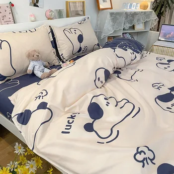 Cartoon 3/4PC Set Microfiber Bedding Set Queen Size Duvet Cover for Kids Single Bed Soft Ins-style Bed Sheets for Winter Cover 1