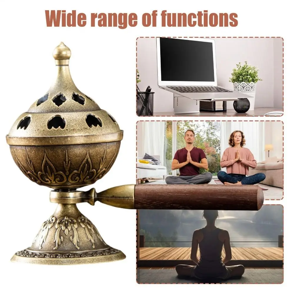 Vintage Alloy Sandalwood Incense Burner Elephant Lucky Year of the Horse Lotus Incense Censer Hollow Out with Handle