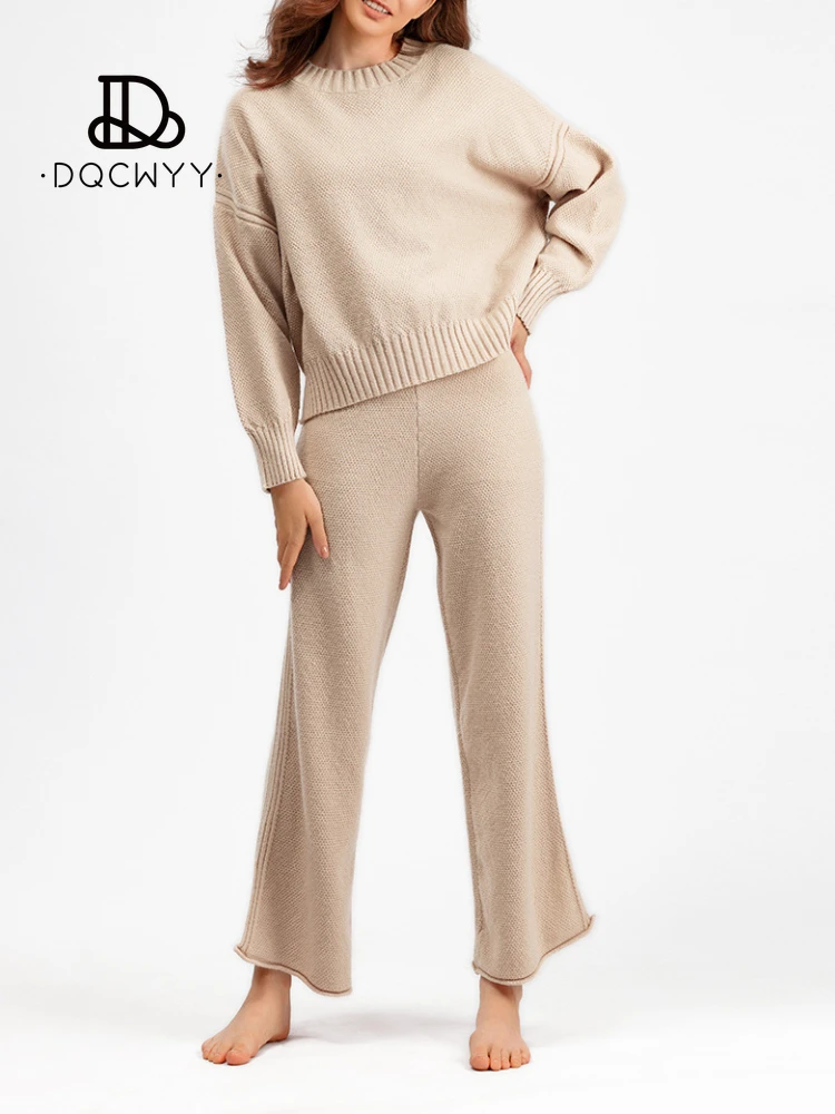 

Fashion Casual Knitting Pant Sets Sets for Women 2 Pieces Autumn Winter New Loose Sweater Wide Leg Pants Two Piece Set for Women